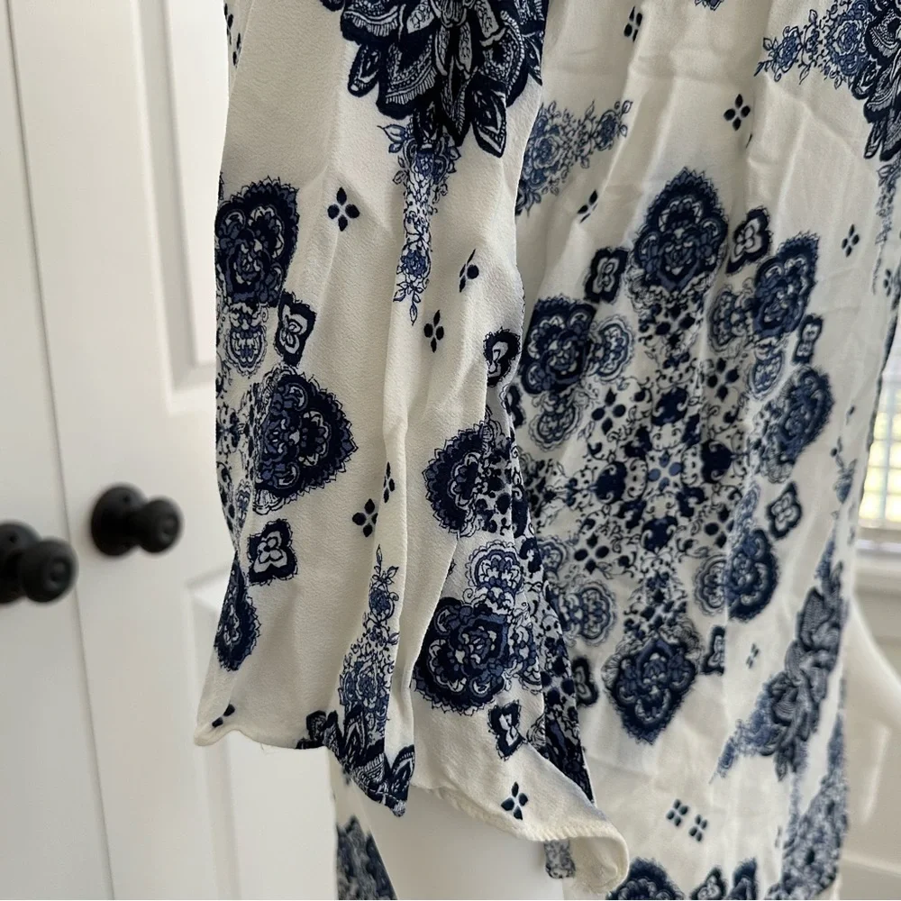 Blue & White Floral Paisley Print Boho Festival Cutout Dress - Picture 12 of 17